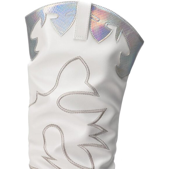 Women White Faux Suede Over The Knee Thigh High Western Pointed Toe Boots - Picture 4 of 7